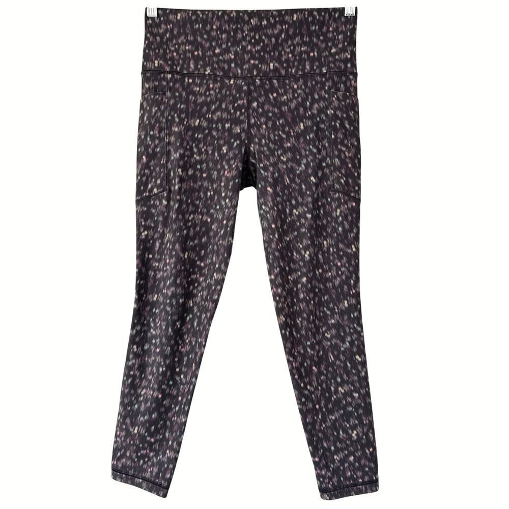 Athleta Salutation Stash Pocket Leggings M Black Multicolor Speckled Print